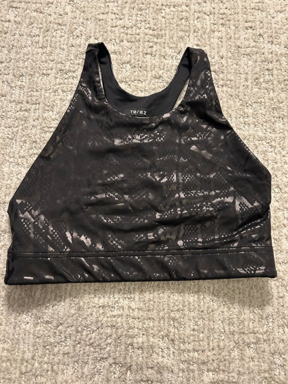 Terez Black Metallic Snake-Print High Neck Sports Bra